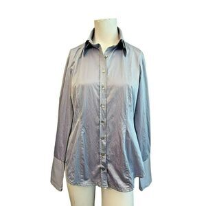 Womens Small Satin Light Blue Blouse Ruffle Sleeve Shiny Georg Roth Los Angeles